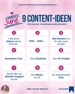Content Ideen für Instagram Juni Juliane Benad