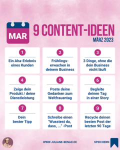 Content Ideen für Instagram März Juliane Benad