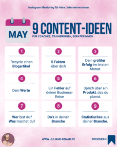 Content Ideen für Instagram Mai Juliane Benad